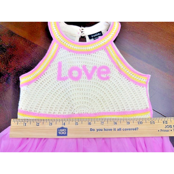 ZUNIE GIRLS DRESS BRIGHT PINK IVORY TULLE W/LOVE EMBROIDERED TOP SIZE 6X NEW $56 - Picture 5 of 10